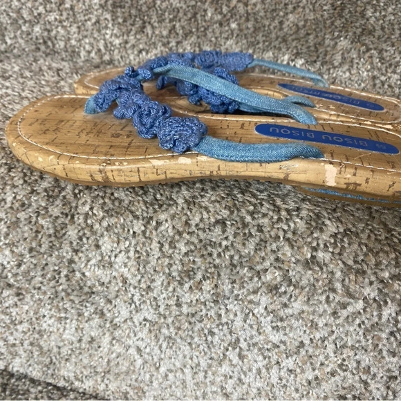 BISOU BISOU Denim Chambray Floral‎ Cork Sandals Size 6.5 - Picture 3 of 6